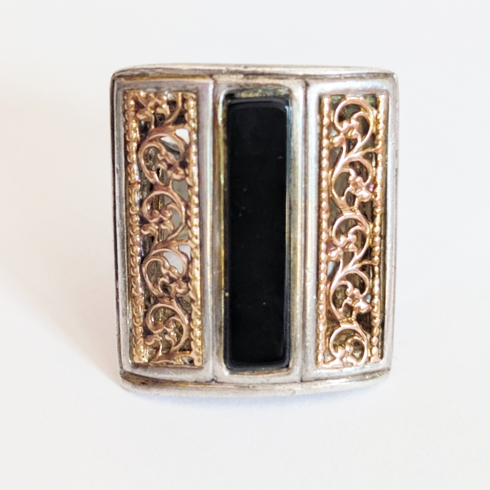 Vintage 18K & Sterling Silver Oversized Designer Flli Menegatti Ring- Size 5